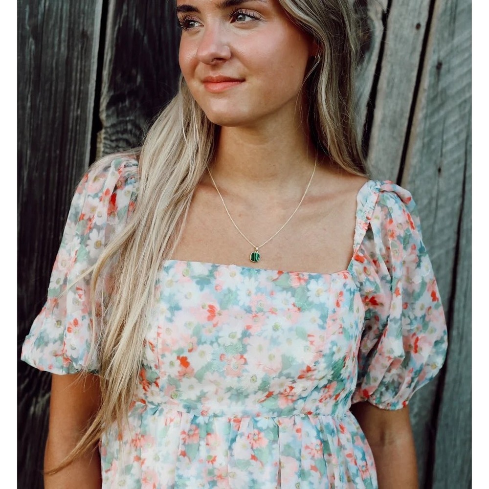 TCEC‎ Floral Puff Sleeve Mini Dress Square Neck Babydoll Multi Color Small